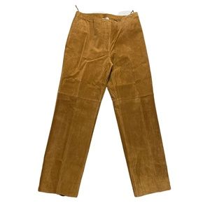 100% Suede Pants 10 Camel Tan Genuine Leather Straight Zip Co&Eddy Vintage